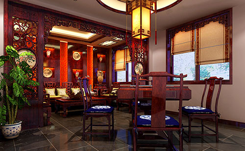 紫金古典中式风格茶楼包间设计装修效果图